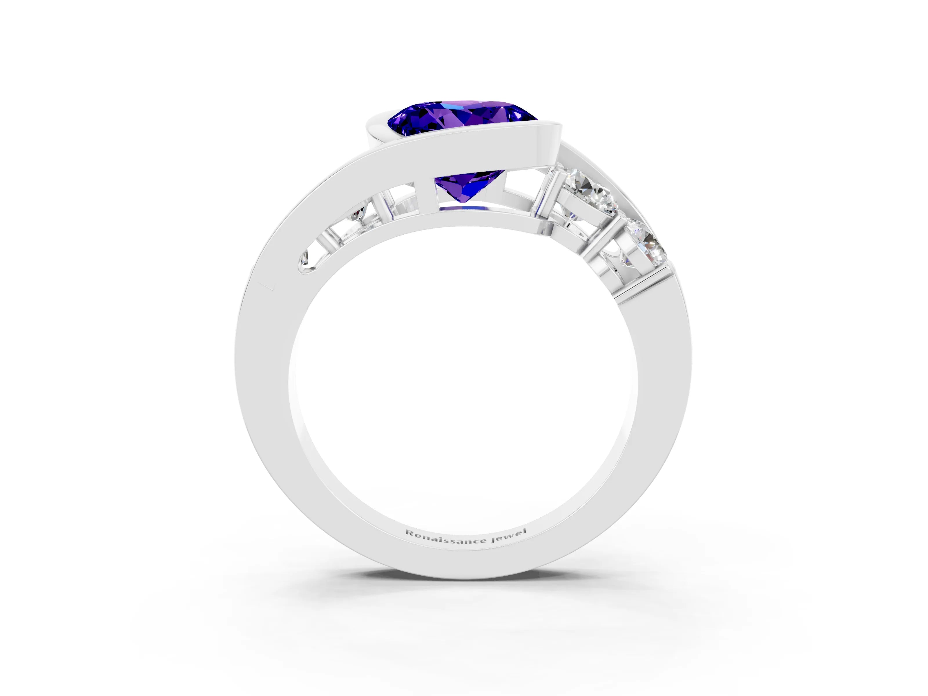 White gold Bezel Set Round Cut Diamond Split Shank Ring_9