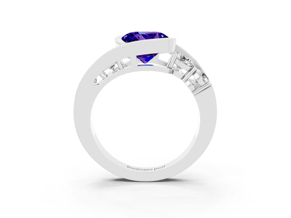 Silver Bezel Set Round Cut Tanzanite Bypass Ring with Round  Accents