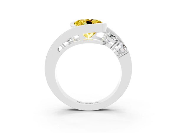 Silver Bezel Set Round Cut Yellow Sapphire Bypass Ring with Round  Accents