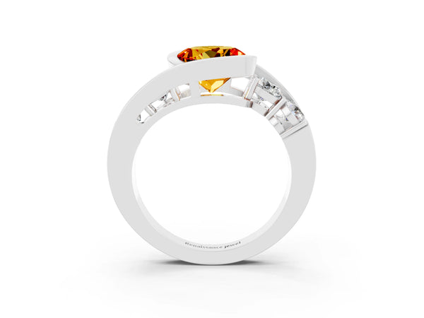 Silver Bezel Set Round Cut Citrine Bypass Ring with Round  Accents