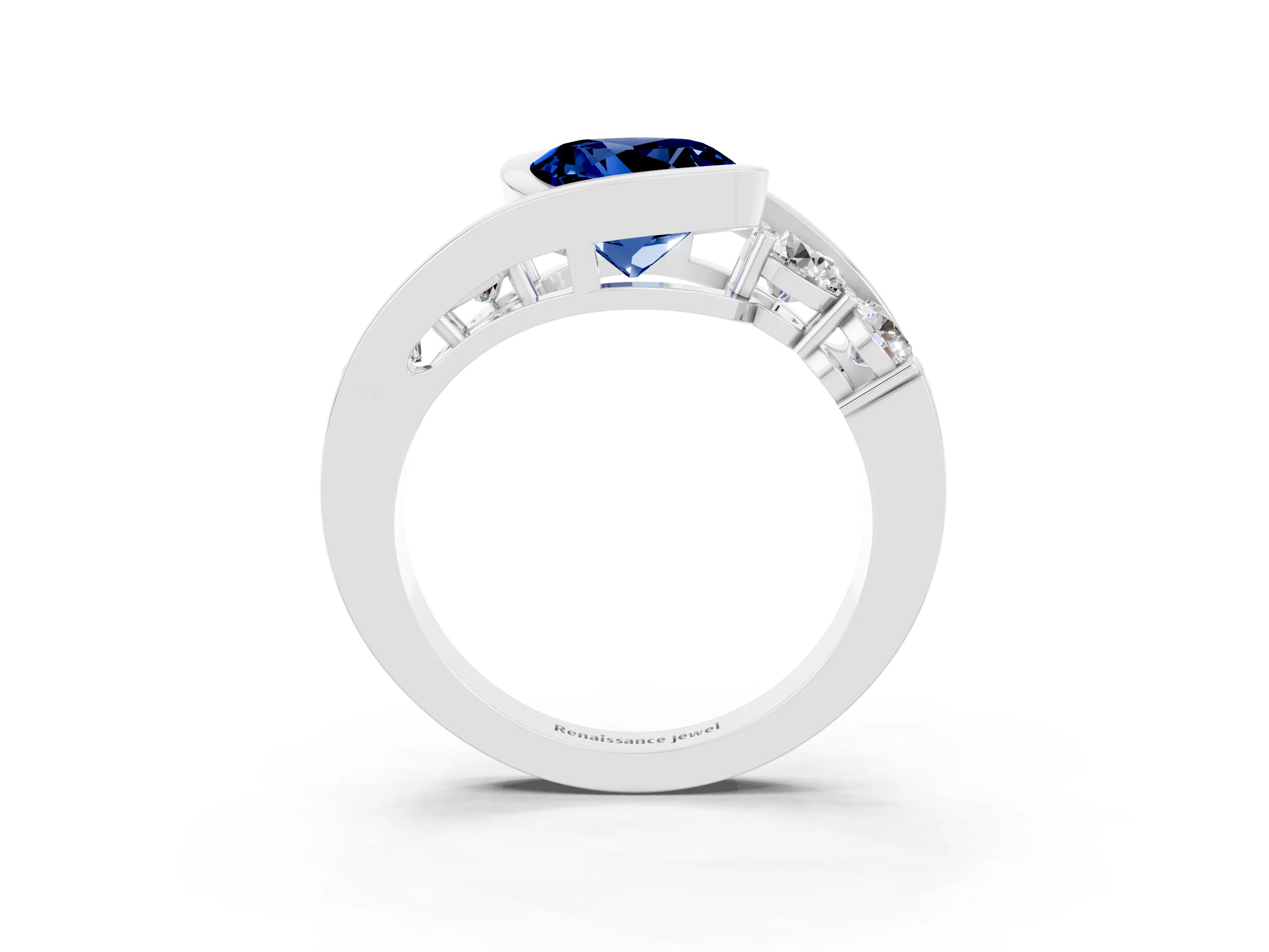 White gold Bezel Set Round Cut Diamond Split Shank Ring_9