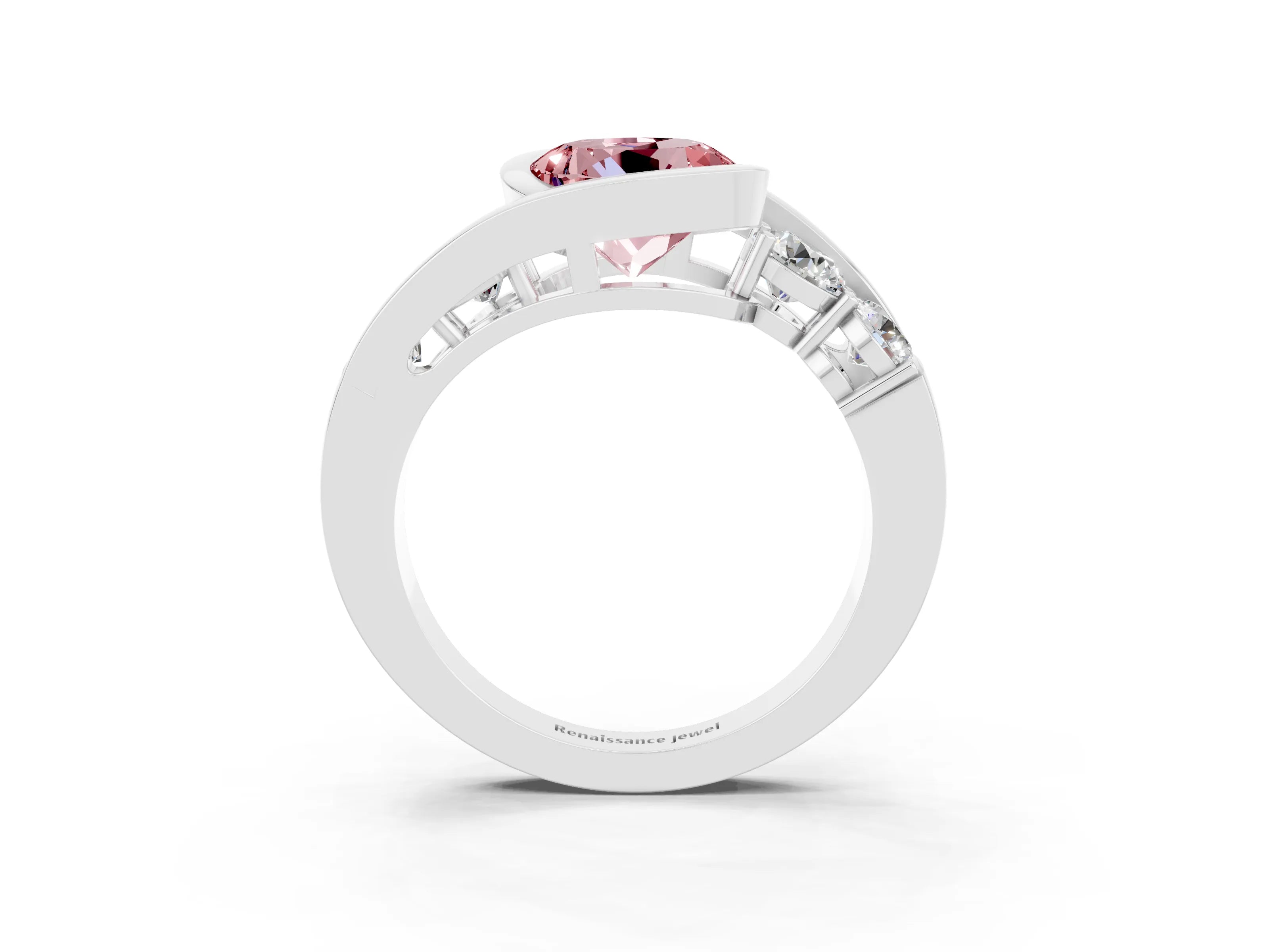 White gold Bezel Set Round Cut Diamond Split Shank Ring_9