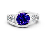 White gold Bezel Set Round Cut Diamond Split Shank Ring