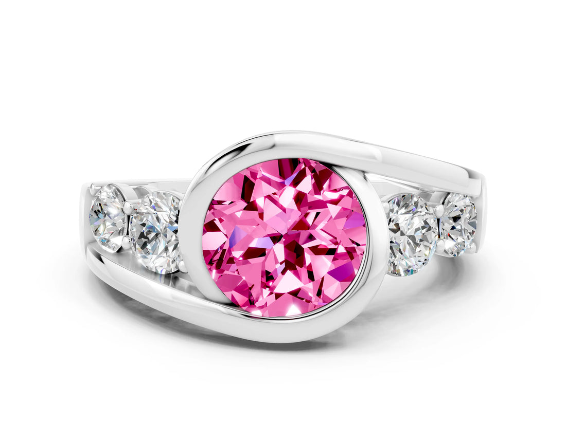 White gold Bezel Set Round Cut Diamond Split Shank Ring