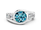 White gold Bezel Set Round Cut Diamond Split Shank Ring