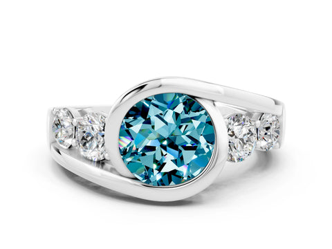 White gold Bezel Set Round Cut Diamond Split Shank Ring