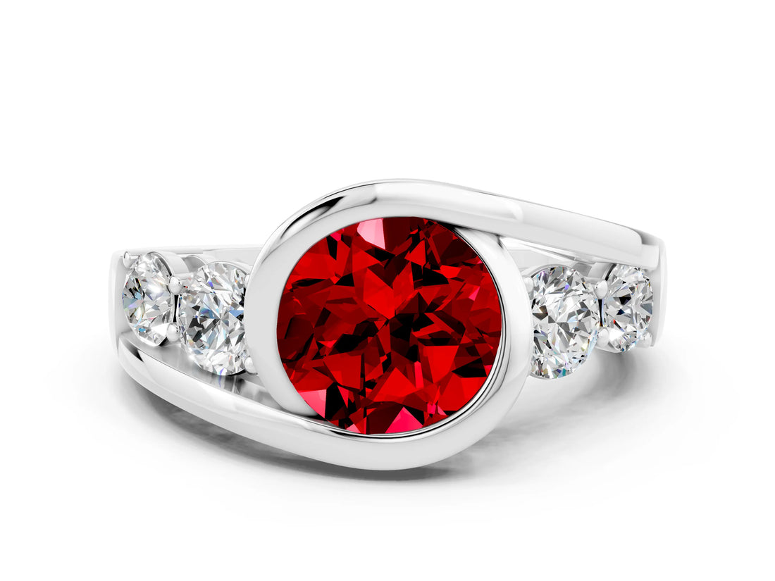 White gold Bezel Set Round Cut Diamond Split Shank Ring