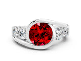 White gold Bezel Set Round Cut Diamond Split Shank Ring