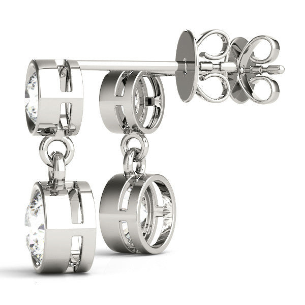 White gold Bezel-Set Round Cut Drop Earrings with Post Back 1