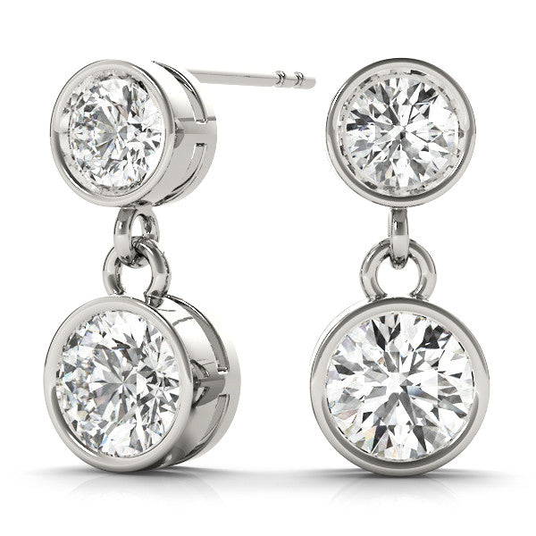White gold Bezel-Set Round Cut Drop Earrings with Post Back 2