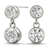 Silver 4.05 Carat F-G VS-SI Bezel-Set Round Cut Drop Earrings with Post Back