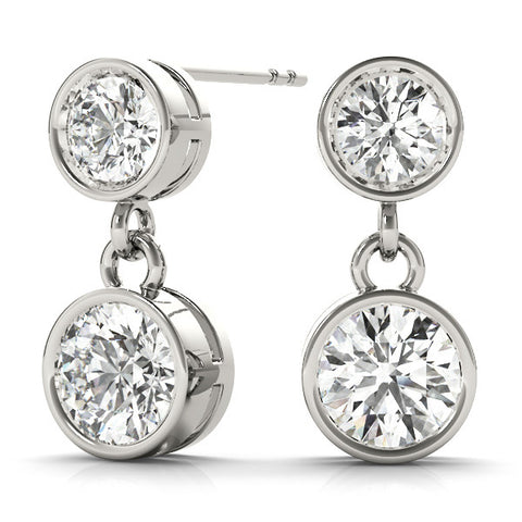 White gold Bezel-Set Round Cut Drop Earrings with Post Back 2