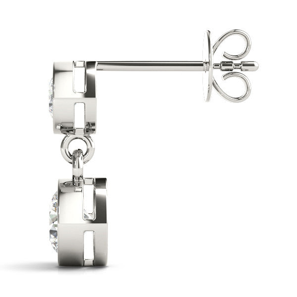 White gold Bezel-Set Round Cut Drop Earrings with Post Back 3