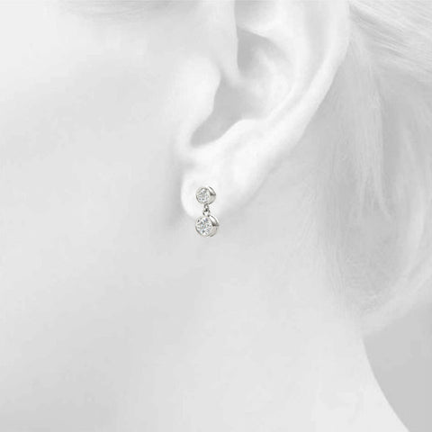 White gold Bezel-Set Round Cut Drop Earrings with Post Back 4