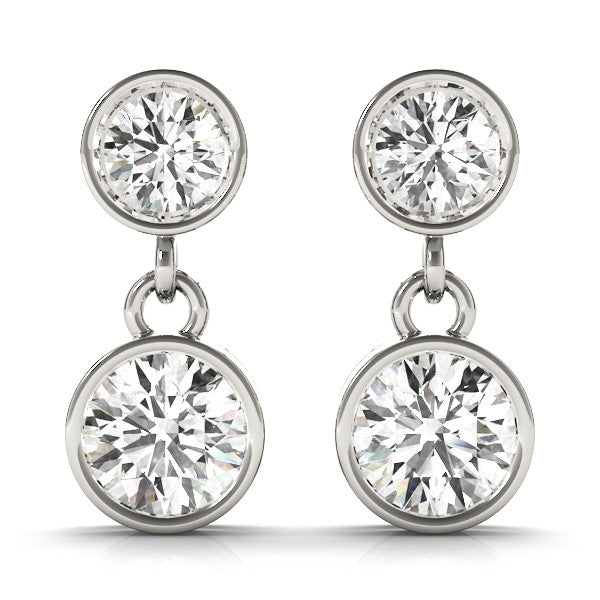 White gold Bezel-Set Round Cut Drop Earrings with Post Back