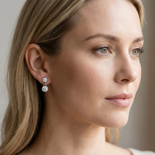White gold Bezel-Set Round Cut Drop Earrings with Post Back