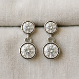 White gold Bezel-Set Round Cut Drop Earrings with Post Back_8