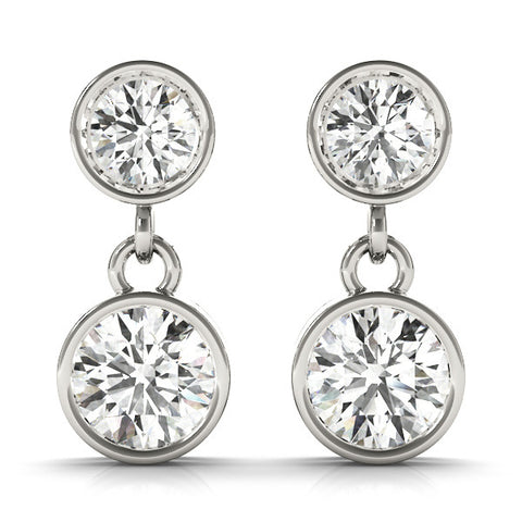 White gold Bezel-Set Round Cut Drop Earrings with Post Back