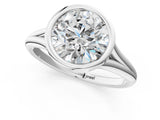 White gold Bezel Set Round Cut Solitaire Ring with Tapered Band 1