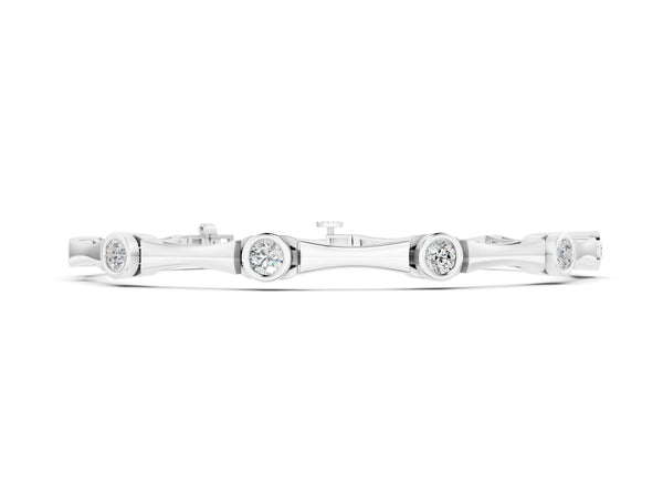 Silver Bezel Set Round Diamond Bamboo Link Bracelet