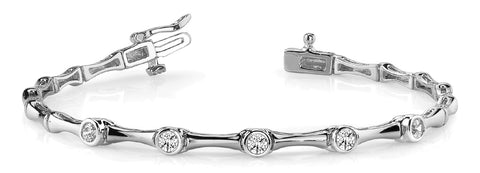 White gold Bezel Set Round Diamond Bamboo Link Bracelet
