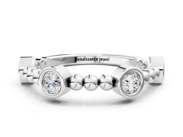 White gold Bezel Set Round Diamond Beaded Band