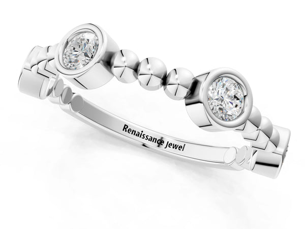Silver Bezel Set Round Diamond Beaded Band