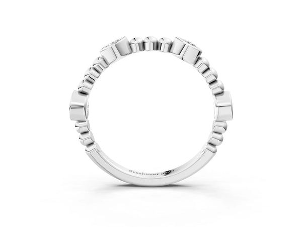 Silver Bezel Set Round Diamond Beaded Band