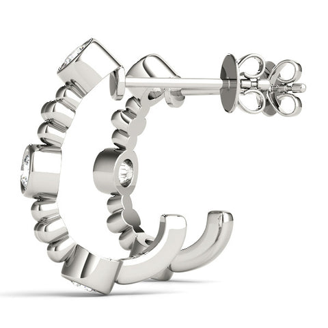 White gold Bezel Set Round Diamond Beaded Hoop Earrings 1