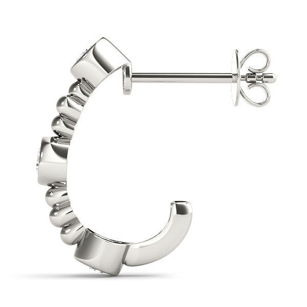 White gold Bezel Set Round Diamond Beaded Hoop Earrings 3