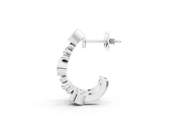 Silver Bezel Set Round Diamond Beaded Hoop Earrings