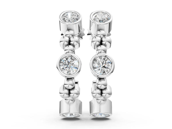 White gold Bezel Set Round Diamond Beaded Hoop Earrings
