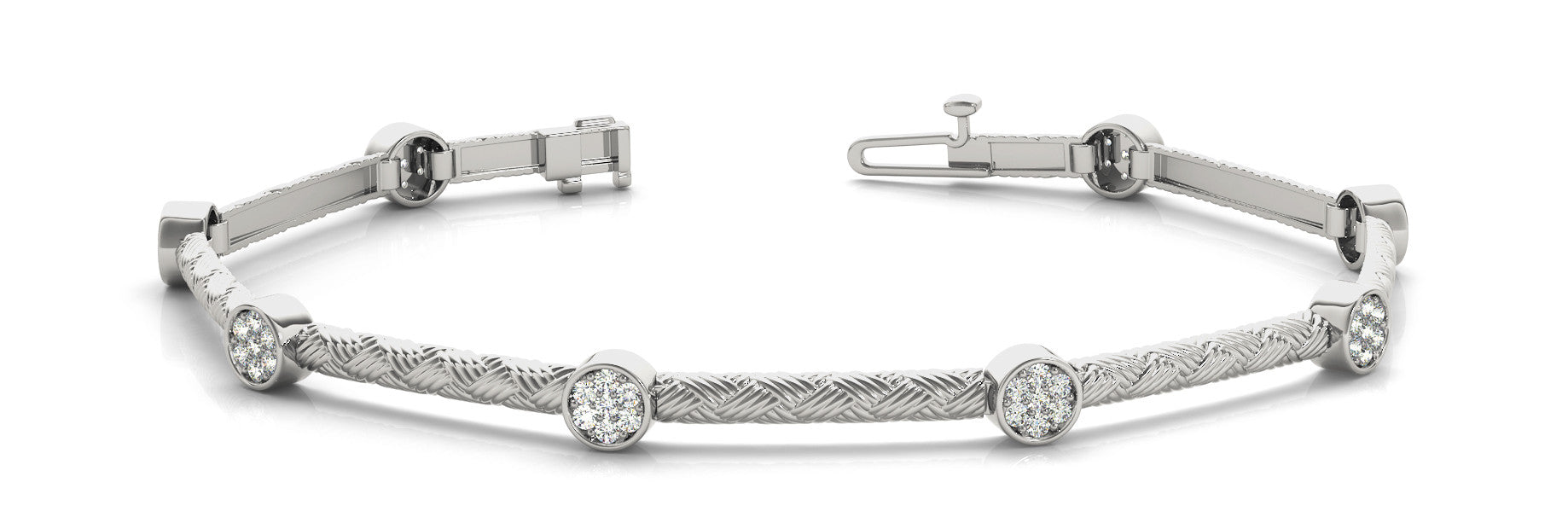 White gold Bezel Set Round Diamond Braided Band Bracelet