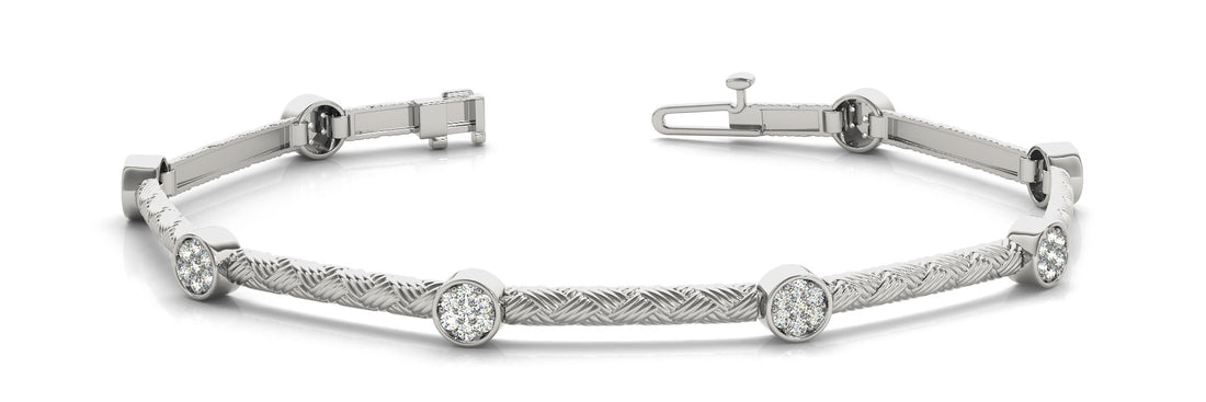 White gold Bezel Set Round Diamond Braided Band Bracelet