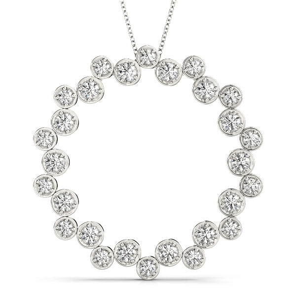 Silver Bezel Set Round Diamond Circle Pendant