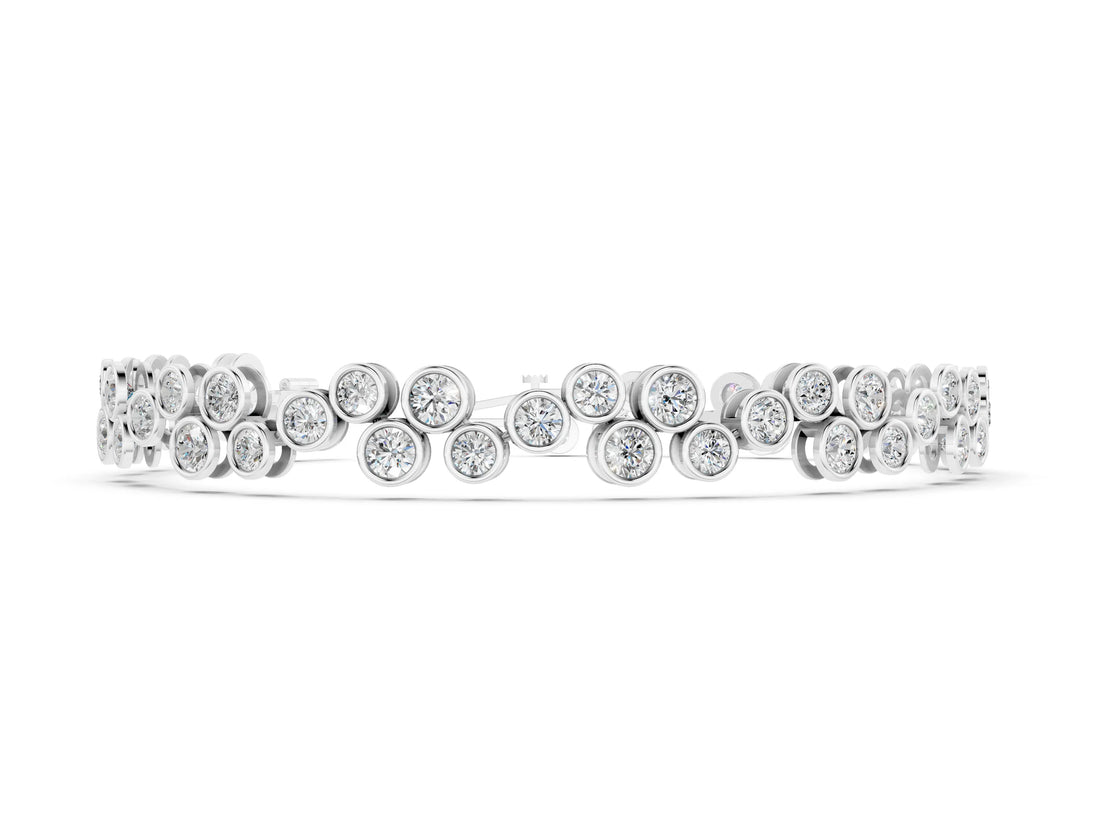 Silver 10.71 Carat F-G VS-SI Bezel Set Round Diamond Cluster Tennis Bracelet