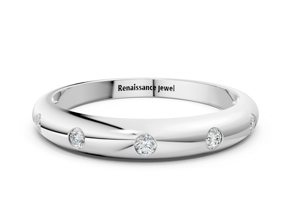 Silver Bezel Set Round Diamond Comfort Fit Band