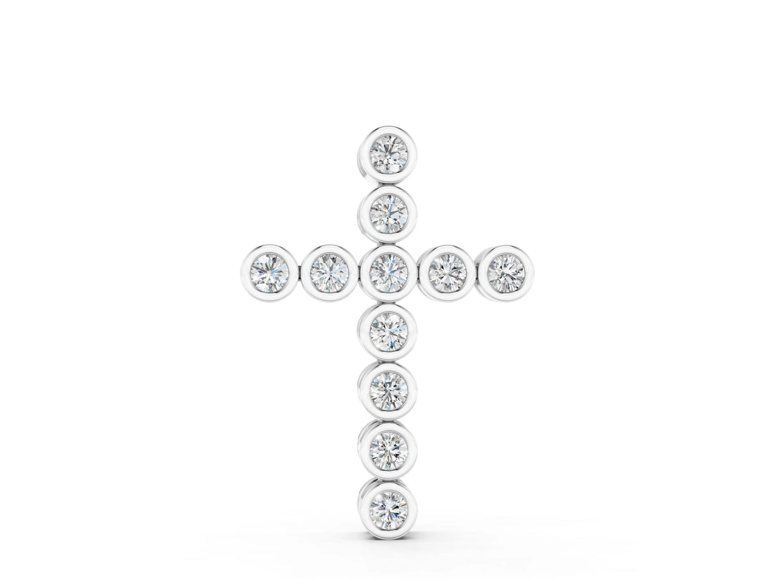 White gold Bezel-Set Round Diamond Cross Pendant_38