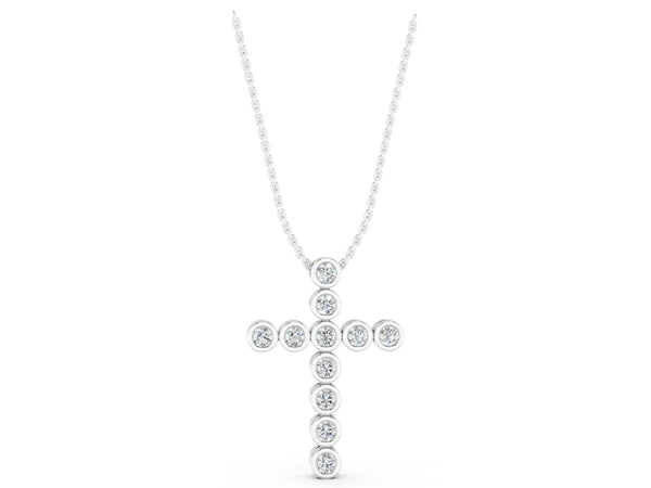 White gold Bezel-Set Round Diamond Cross Pendant
