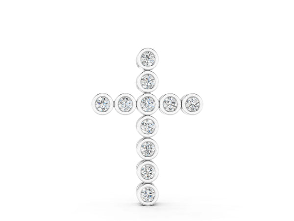 Silver Bezel-Set Round Diamond Cross Pendant