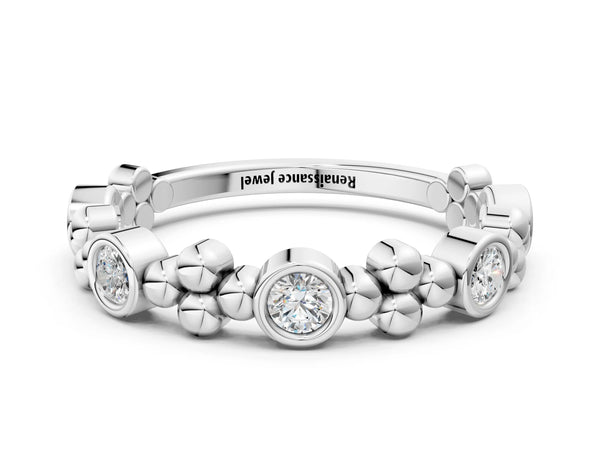 White gold Bezel Set Round Diamond Floral Eternity Band