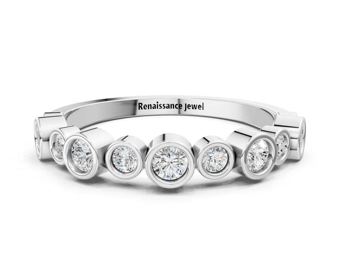 White gold Bezel Set Round Diamond Half Eternity Band_17