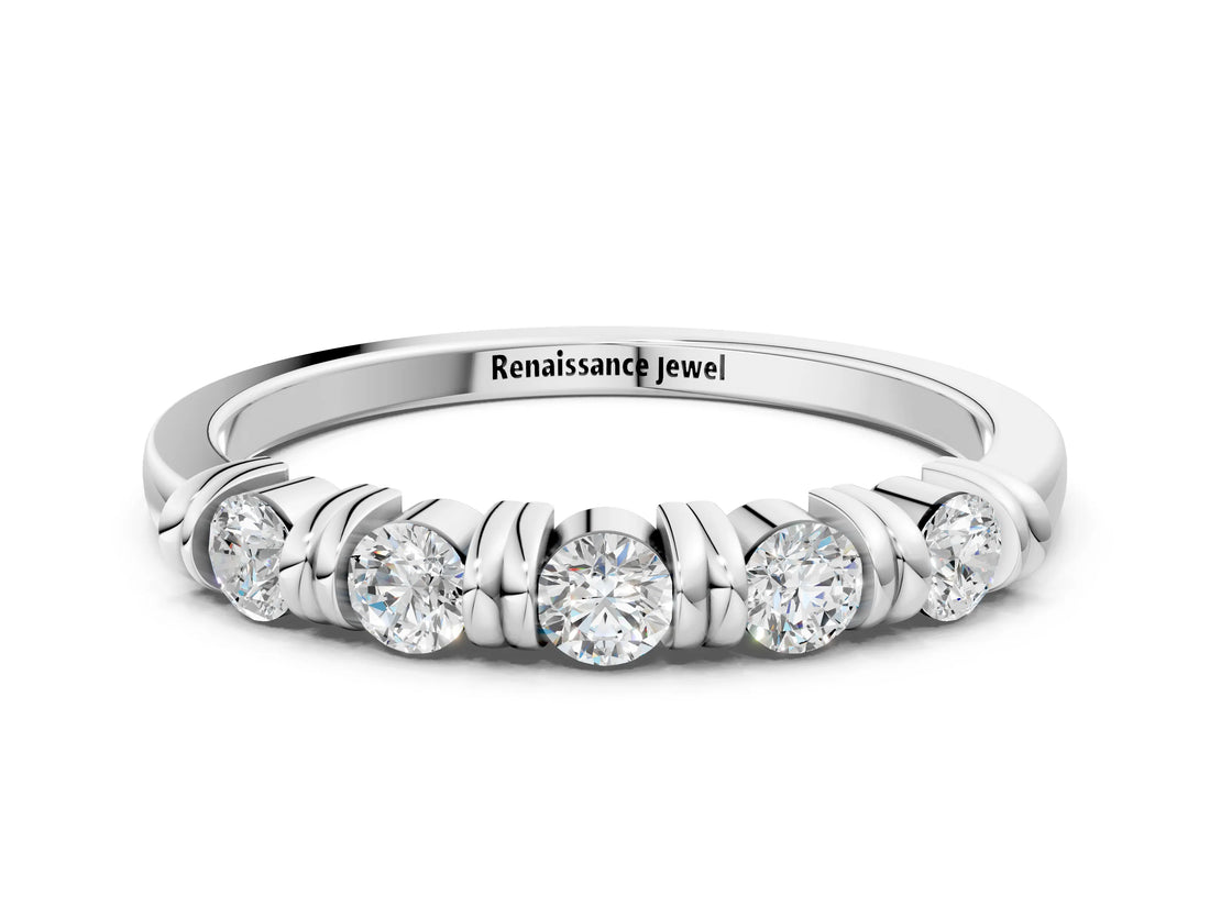 White gold Bezel-Set Round Diamond Half-Eternity Band_4