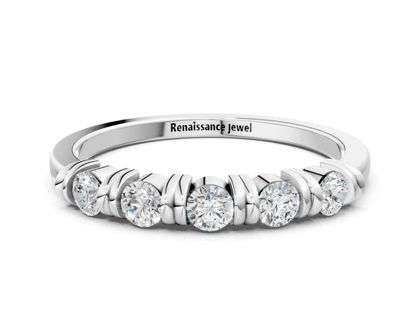 Platinum Bezel-Set Round Diamond Half-Eternity Band