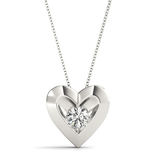 Silver Bezel-Set Round Diamond Heart Pendant