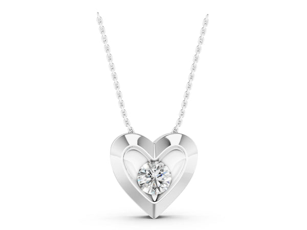 White gold Bezel-Set Round Diamond Heart Pendant