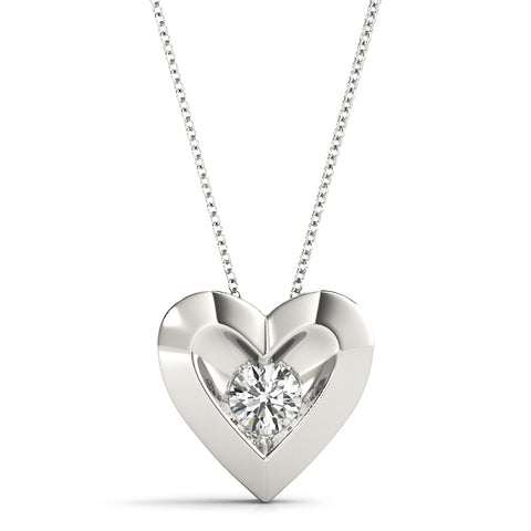 White gold Bezel-Set Round Diamond Heart Pendant