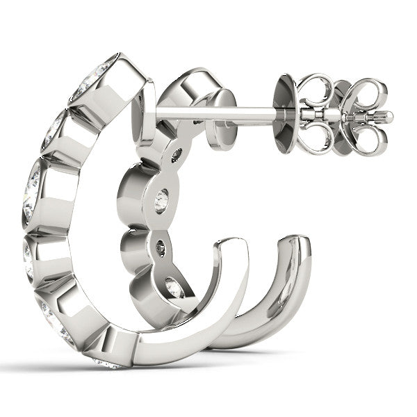 White gold Bezel Set Round Diamond Hoop Earrings 1