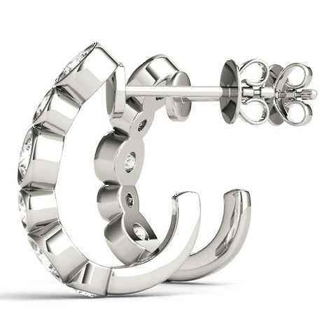 White gold Bezel Set Round Diamond Hoop Earrings 1