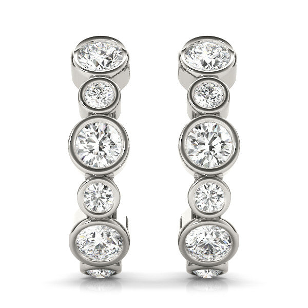 White gold Bezel Set Round Diamond Hoop Earrings 2